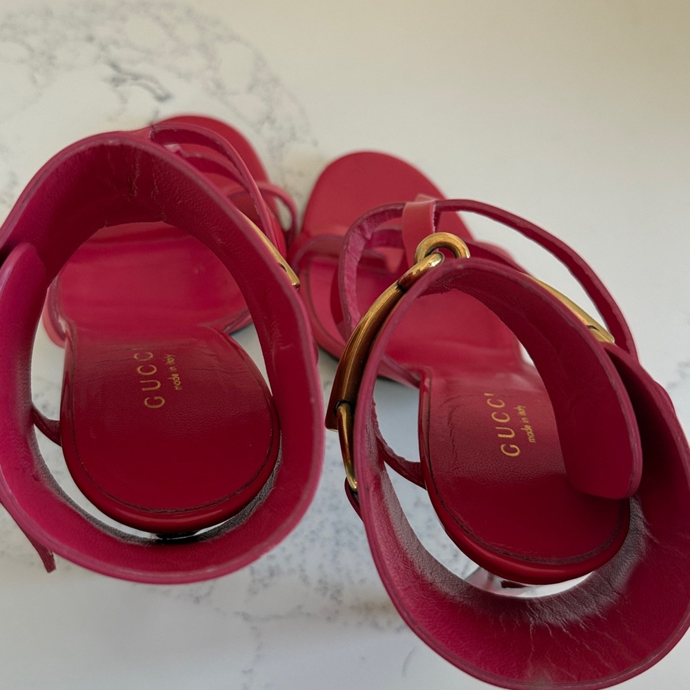 Gucci Ursula Horsebit Ankle Strap Heels Red Patent Leather Size 36.5 - Picture 5 of 17